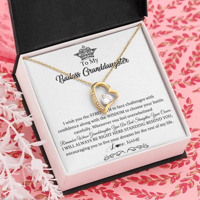 Forever Love Necklace 18K Yellow Gold Finish | Personalized To My Granddaughter Necklace From Grandma Straighten Your Crown Granddaughter Jewelry Birthday Christmas Customized Gift Box Message Card | siriusteestore