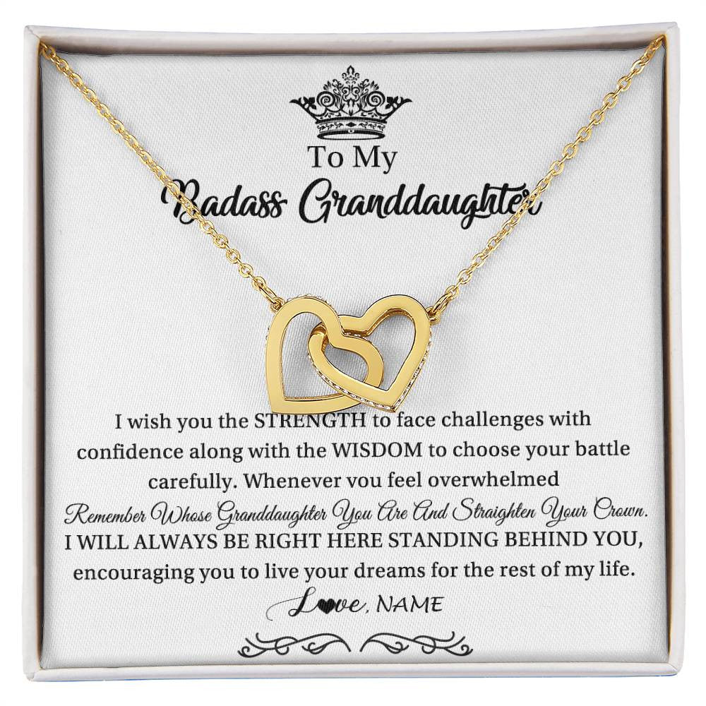 Interlocking Hearts Necklace 18K Yellow Gold Finish | Personalized To My Granddaughter Necklace From Grandma Straighten Your Crown Granddaughter Jewelry Birthday Christmas Customized Gift Box Message Card | siriusteestore
