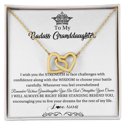 Interlocking Hearts Necklace 18K Yellow Gold Finish | Personalized To My Granddaughter Necklace From Grandma Straighten Your Crown Granddaughter Jewelry Birthday Christmas Customized Gift Box Message Card | siriusteestore