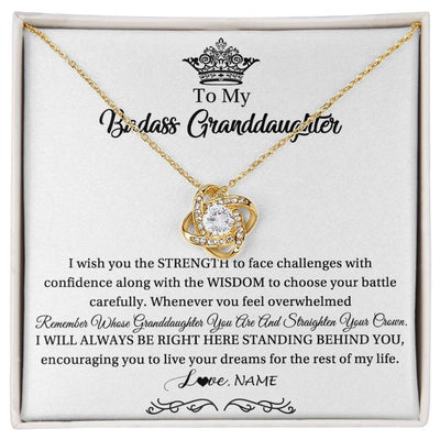 Love Knot Necklace 18K Yellow Gold Finish | Personalized To My Granddaughter Necklace From Grandma Straighten Your Crown Granddaughter Jewelry Birthday Christmas Customized Gift Box Message Card | siriusteestore