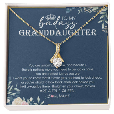 Alluring Beauty Necklace 18K Yellow Gold Finish | 1 | Personalized To My Granddaughter Necklace From Grandma Straighten Your Crown Queen Granddaughter Jewelry Birthday Christmas Customized Gift Box Message Card | siriusteestore
