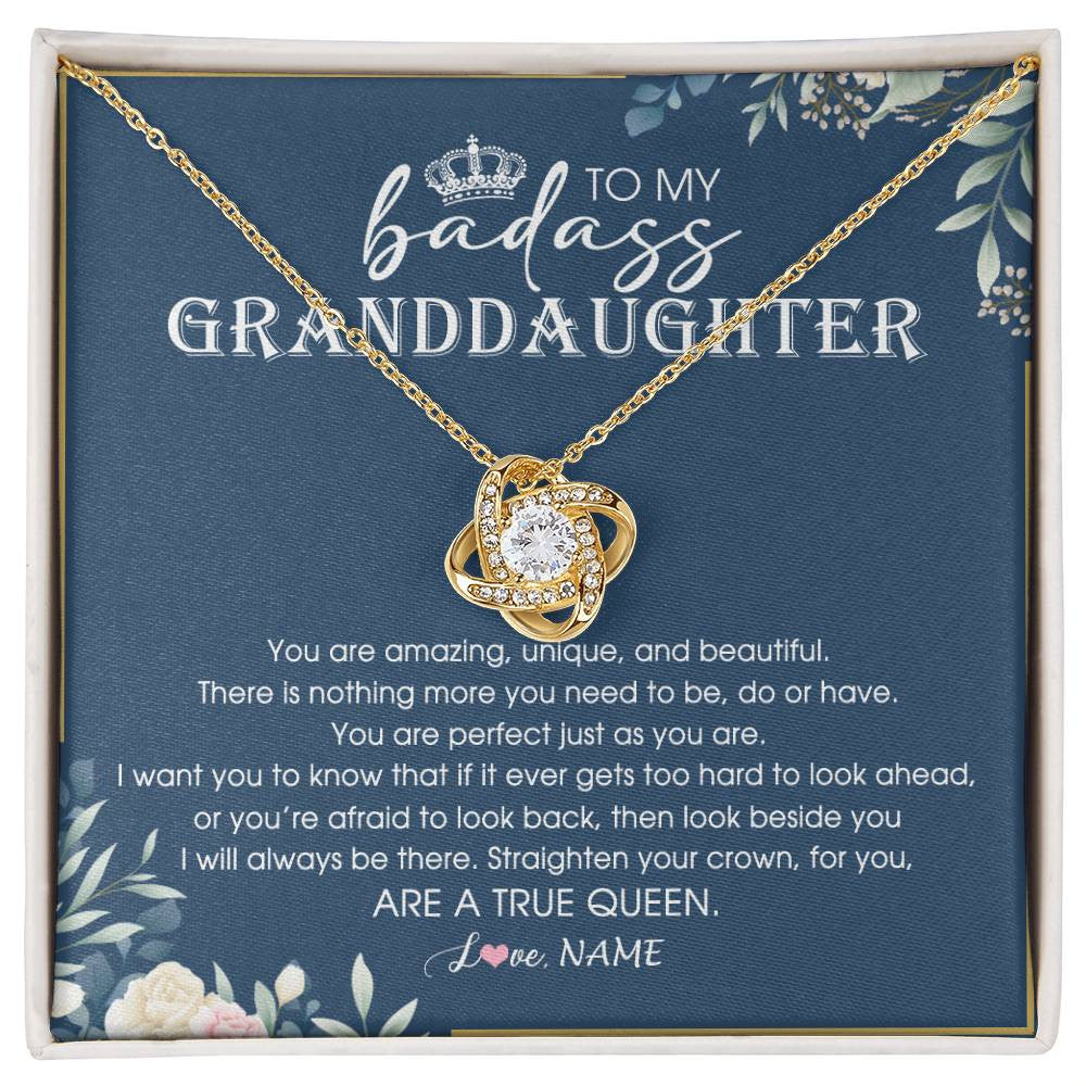Love Knot Necklace 18K Yellow Gold Finish | 1 | Personalized To My Granddaughter Necklace From Grandma Straighten Your Crown Queen Granddaughter Jewelry Birthday Christmas Customized Gift Box Message Card | siriusteestore