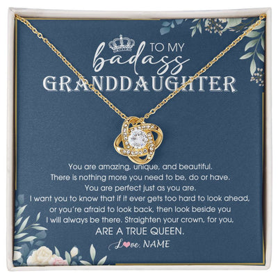 Love Knot Necklace 18K Yellow Gold Finish | 1 | Personalized To My Granddaughter Necklace From Grandma Straighten Your Crown Queen Granddaughter Jewelry Birthday Christmas Customized Gift Box Message Card | siriusteestore