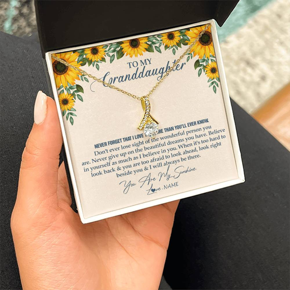 Alluring Beauty Necklace 18K Yellow Gold Finish | Personalized To My Granddaughter Necklace From Grandma Sunflower You Are My Sunshine Granddaughter Jewelry Graduation Birthday Customized Gift Box Message Card | siriusteestore