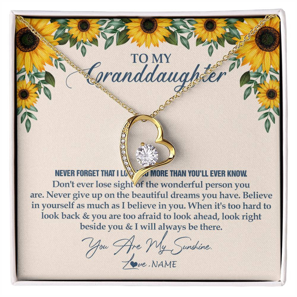 Forever Love Necklace 18K Yellow Gold Finish | Personalized To My Granddaughter Necklace From Grandma Sunflower You Are My Sunshine Granddaughter Jewelry Graduation Birthday Customized Gift Box Message Card | siriusteestore
