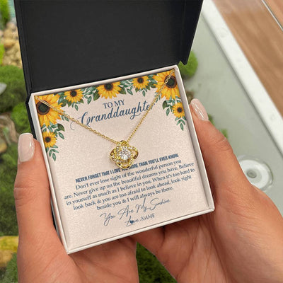 Love Knot Necklace 18K Yellow Gold Finish | Personalized To My Granddaughter Necklace From Grandma Sunflower You Are My Sunshine Granddaughter Jewelry Graduation Birthday Customized Gift Box Message Card | siriusteestore