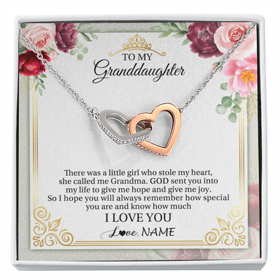 Interlocking Hearts Necklace Stainless Steel & Rose Gold Finish | 1 | Personalized To My Granddaughter Necklace From Grandma There Was A Little Girl Granddaughter Birthday Graduation Christmas Customized Gift Box Message Card | siriusteestore