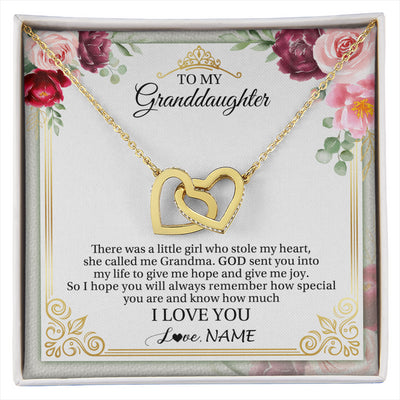 Interlocking Hearts Necklace 18K Yellow Gold Finish | 1 | Personalized To My Granddaughter Necklace From Grandma There Was A Little Girl Granddaughter Birthday Graduation Christmas Customized Gift Box Message Card | siriusteestore