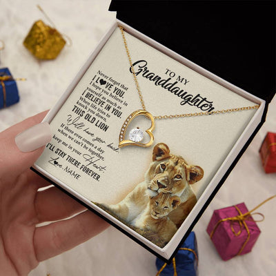 Forever Love Necklace 18K Yellow Gold Finish | 2 | Personalized To My Granddaughter Necklace From Grandma This Old Lion Never Forget I Love You Jewelry Birthday Christmas Customized Gift Box Message Card | siriusteestore