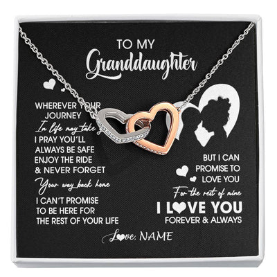 Interlocking Hearts Necklace Stainless Steel & Rose Gold Finish | 1 | Personalized To My Granddaughter Necklace From Grandma Wherever Your Journey Granddaughter Birthday Gifts Graduation Christmas Customized Gift Box Message Card | siriusteestore
