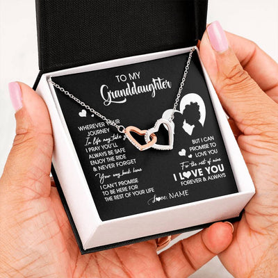 Interlocking Hearts Necklace Stainless Steel & Rose Gold Finish | 2 | Personalized To My Granddaughter Necklace From Grandma Wherever Your Journey Granddaughter Birthday Gifts Graduation Christmas Customized Gift Box Message Card | siriusteestore