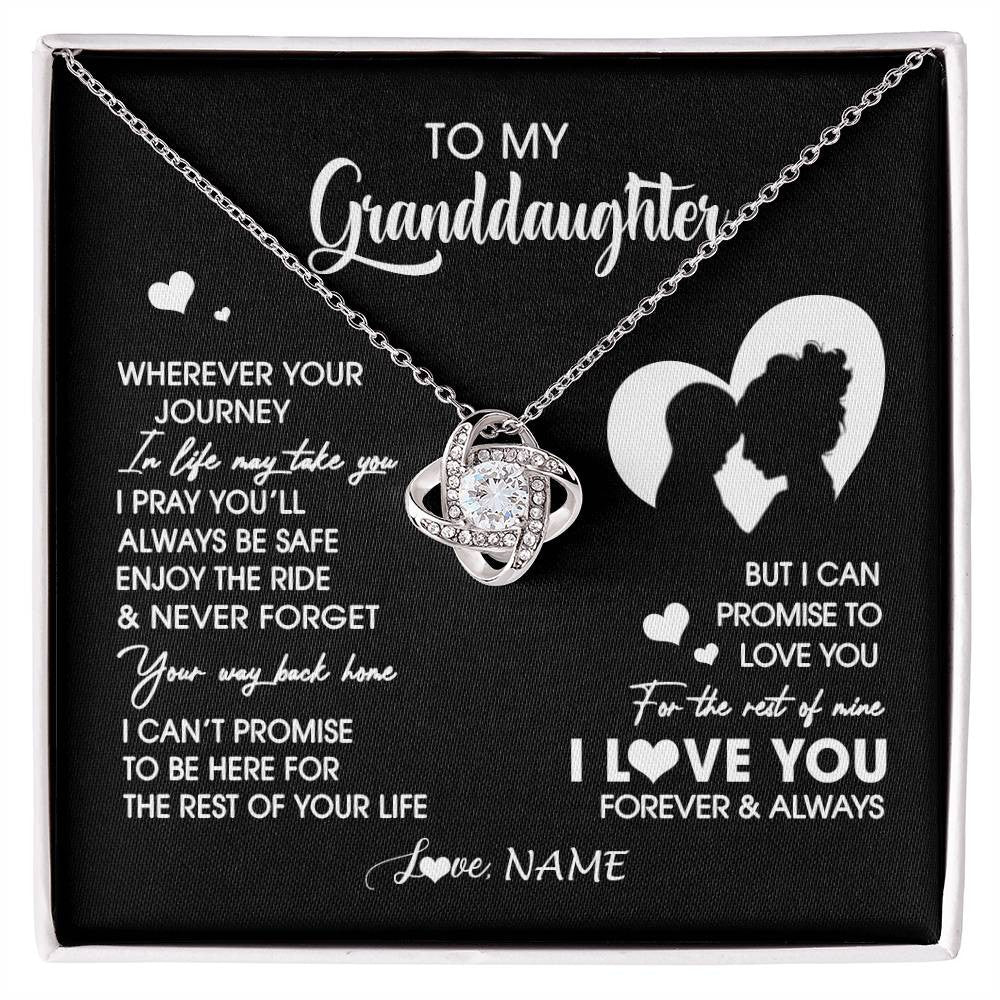 Love Knot Necklace 14K White Gold Finish | 1 | Personalized To My Granddaughter Necklace From Grandma Wherever Your Journey Granddaughter Birthday Gifts Graduation Christmas Customized Gift Box Message Card | siriusteestore