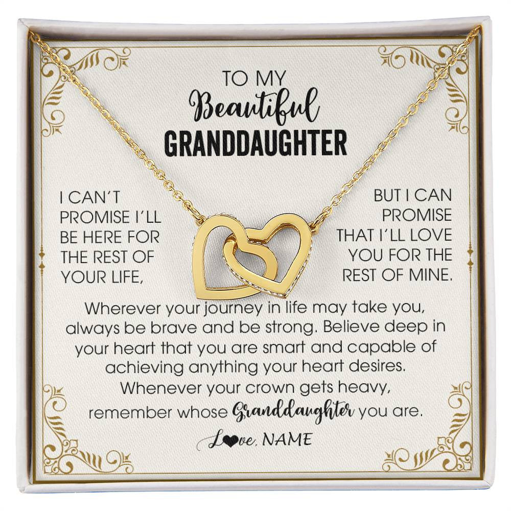 Interlocking Hearts Necklace 18K Yellow Gold Finish | 1 | Personalized To My Granddaughter Necklace From Grandma Wherever Your Journey in Life There Birthday Graduation Christmas Customized Gift Box Message Card | siriusteestore