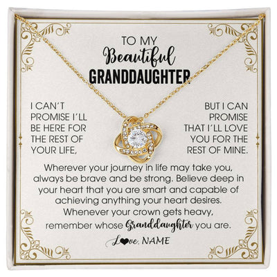 Love Knot Necklace 18K Yellow Gold Finish | 1 | Personalized To My Granddaughter Necklace From Grandma Wherever Your Journey in Life There Birthday Graduation Christmas Customized Gift Box Message Card | siriusteestore