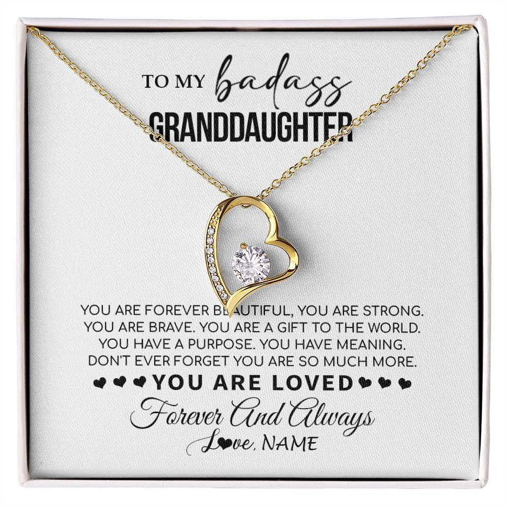 Forever Love Necklace 18K Yellow Gold Finish | 1 | Personalized To My Granddaughter Necklace From Grandma You Are Forever Beautiful Granddaughter Birthday Graduation Christmas Customized Gift Box Message Card | siriusteestore