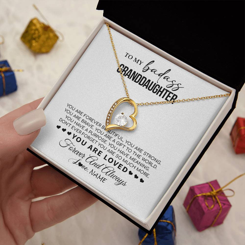 Forever Love Necklace 18K Yellow Gold Finish | 2 | Personalized To My Granddaughter Necklace From Grandma You Are Forever Beautiful Granddaughter Birthday Graduation Christmas Customized Gift Box Message Card | siriusteestore