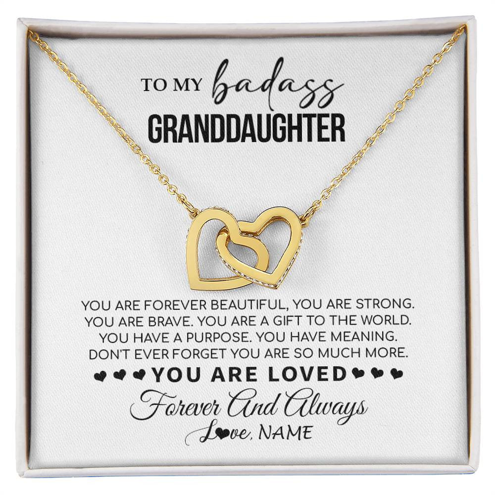 Interlocking Hearts Necklace 18K Yellow Gold Finish | 1 | Personalized To My Granddaughter Necklace From Grandma You Are Forever Beautiful Granddaughter Birthday Graduation Christmas Customized Gift Box Message Card | siriusteestore