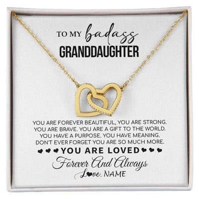 Interlocking Hearts Necklace 18K Yellow Gold Finish | 1 | Personalized To My Granddaughter Necklace From Grandma You Are Forever Beautiful Granddaughter Birthday Graduation Christmas Customized Gift Box Message Card | siriusteestore