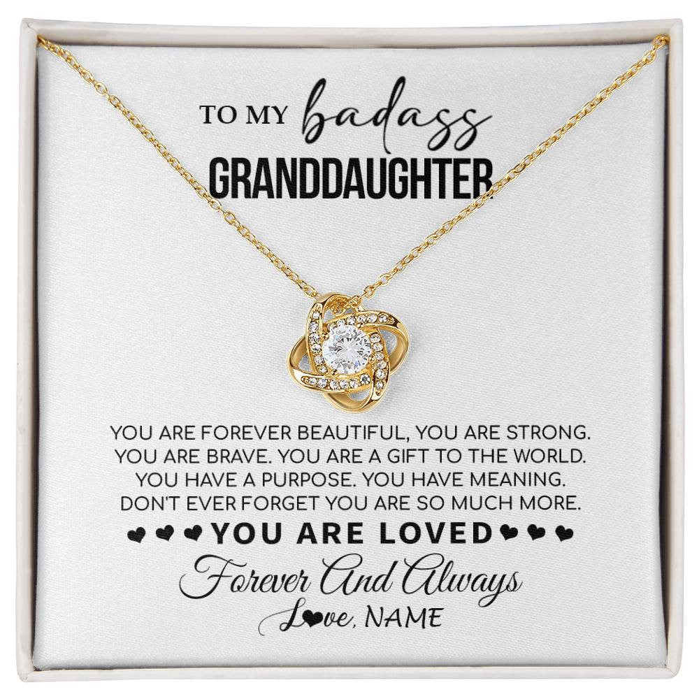 Love Knot Necklace 18K Yellow Gold Finish | 1 | Personalized To My Granddaughter Necklace From Grandma You Are Forever Beautiful Granddaughter Birthday Graduation Christmas Customized Gift Box Message Card | siriusteestore