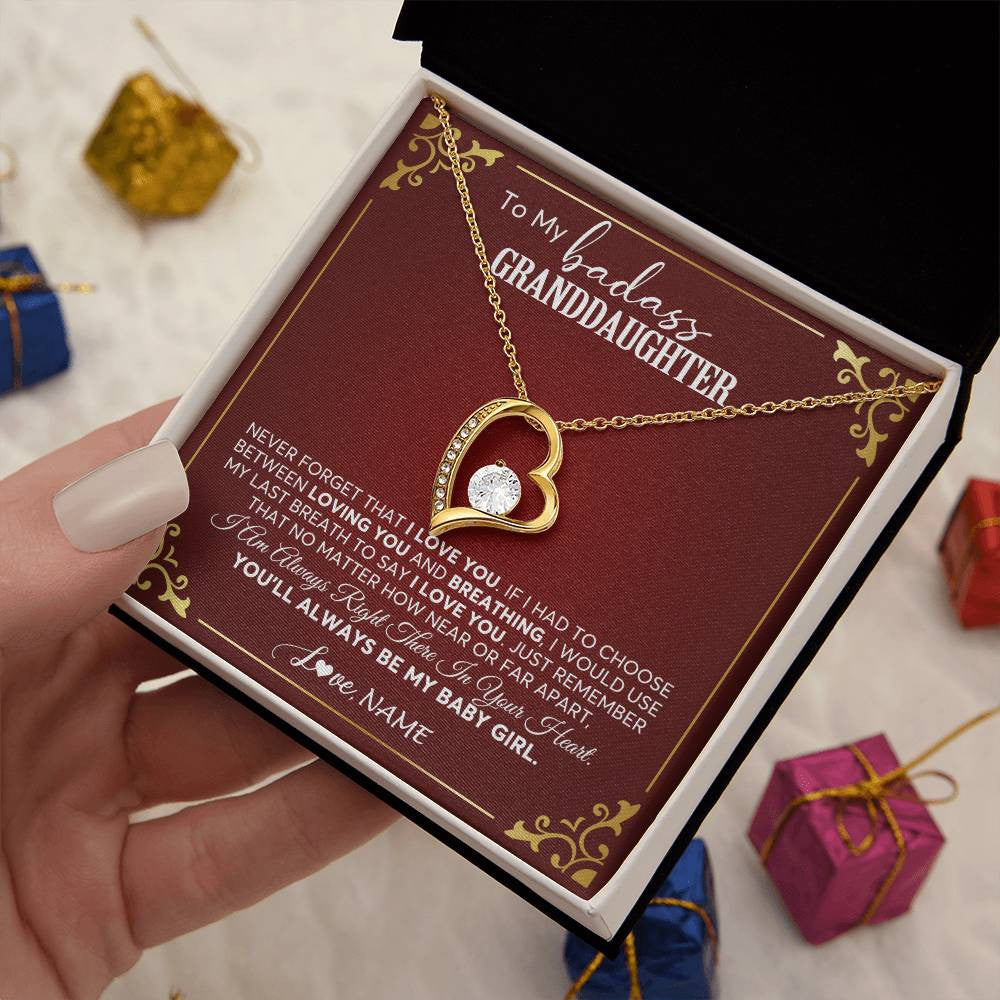 Forever Love Necklace 18K Yellow Gold Finish | 2 | Personalized To My Granddaughter Necklace From Grandma You'Ll Always Be My Baby Girl Granddaughter Birthday Christmas Customized Gift Box Message Card | siriusteestore