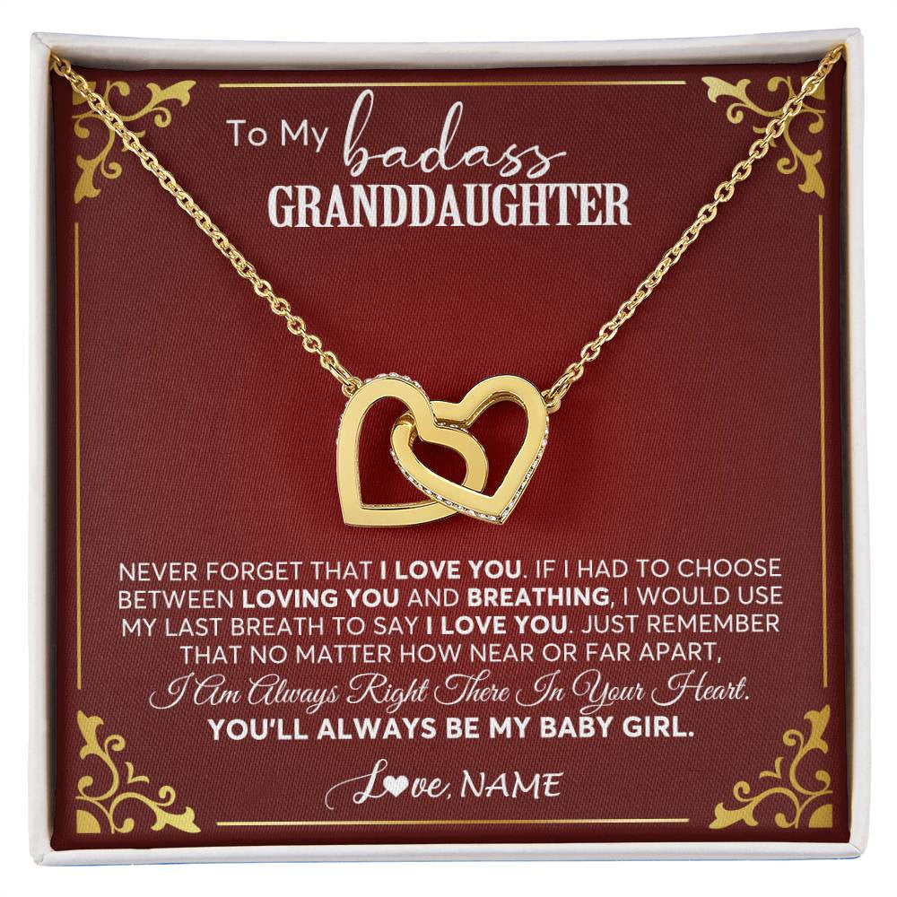 Interlocking Hearts Necklace 18K Yellow Gold Finish | 1 | Personalized To My Granddaughter Necklace From Grandma You'Ll Always Be My Baby Girl Granddaughter Birthday Christmas Customized Gift Box Message Card | siriusteestore