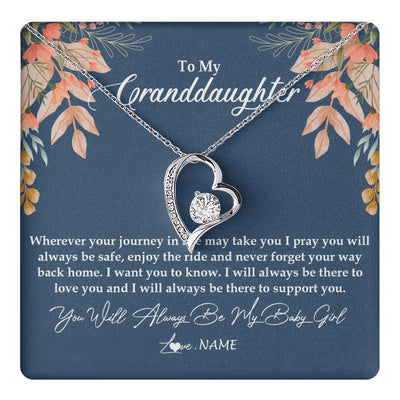Forever Love Necklace 14K White Gold Finish | 1 | Personalized To My Granddaughter Necklace From Grandma You Will Always Be My Baby Granddaughter Jewelry Birthday Christmas Customized Gift Box Message Card | siriusteestore