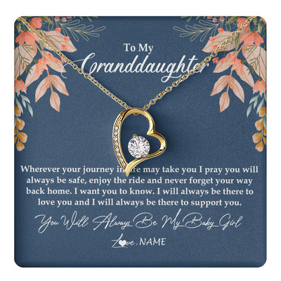 Forever Love Necklace 18K Yellow Gold Finish | 1 | Personalized To My Granddaughter Necklace From Grandma You Will Always Be My Baby Granddaughter Jewelry Birthday Christmas Customized Gift Box Message Card | siriusteestore