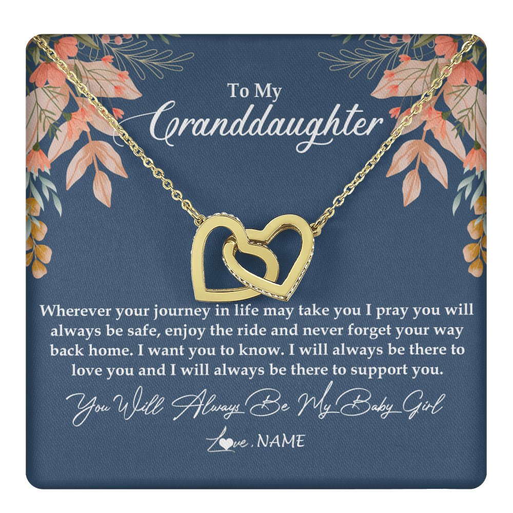 Interlocking Hearts Necklace 18K Yellow Gold Finish | 1 | Personalized To My Granddaughter Necklace From Grandma You Will Always Be My Baby Granddaughter Jewelry Birthday Christmas Customized Gift Box Message Card | siriusteestore