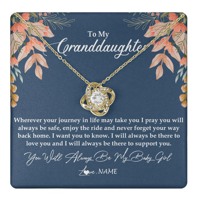 Love Knot Necklace 18K Yellow Gold Finish | 1 | Personalized To My Granddaughter Necklace From Grandma You Will Always Be My Baby Granddaughter Jewelry Birthday Christmas Customized Gift Box Message Card | siriusteestore