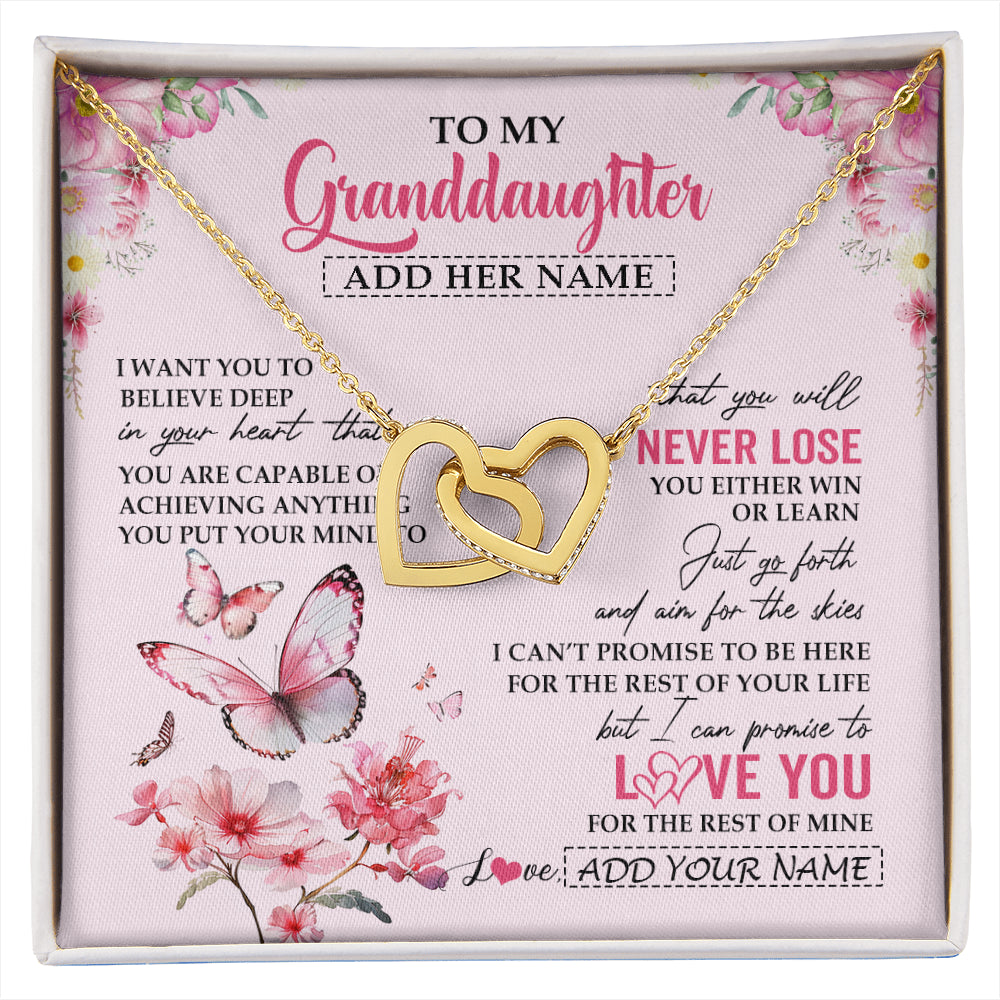 Interlocking Hearts Necklace 18K Yellow Gold Finish | 1 | Personalized To My Granddaughter Necklace From Grandma You Will Never Lose Butterfly Granddaughter Birthday Gifts Graduation Christmas Gift Box Message Card | siriusteestore