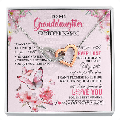 Interlocking Hearts Necklace Stainless Steel & Rose Gold Finish | 1 | Personalized To My Granddaughter Necklace From Grandma You Will Never Lose Butterfly Granddaughter Birthday Gifts Graduation Christmas Gift Box Message Card | siriusteestore