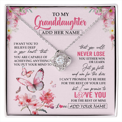 Love Knot Necklace 14K White Gold Finish | 1 | Personalized To My Granddaughter Necklace From Grandma You Will Never Lose Butterfly Granddaughter Birthday Gifts Graduation Christmas Gift Box Message Card | siriusteestore