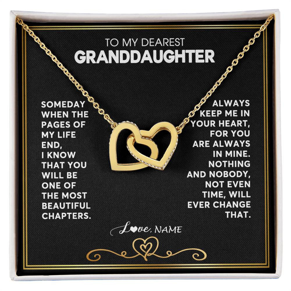 Interlocking Hearts Necklace 18K Yellow Gold Finish | 1 | Personalized To My Granddaughter Necklace From Grandmother Papa When The Pages Of My Life End Granddaughter Birthday Christmas Customized Gift Box Message Card | siriusteestore