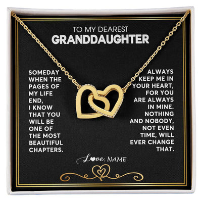 Interlocking Hearts Necklace 18K Yellow Gold Finish | 1 | Personalized To My Granddaughter Necklace From Grandmother Papa When The Pages Of My Life End Granddaughter Birthday Christmas Customized Gift Box Message Card | siriusteestore