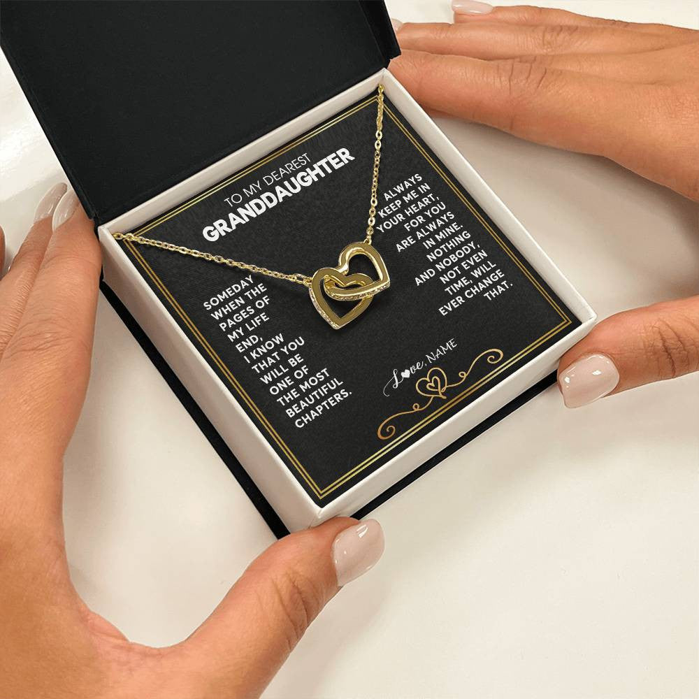 Interlocking Hearts Necklace 18K Yellow Gold Finish | 2 | Personalized To My Granddaughter Necklace From Grandmother Papa When The Pages Of My Life End Granddaughter Birthday Christmas Customized Gift Box Message Card | siriusteestore