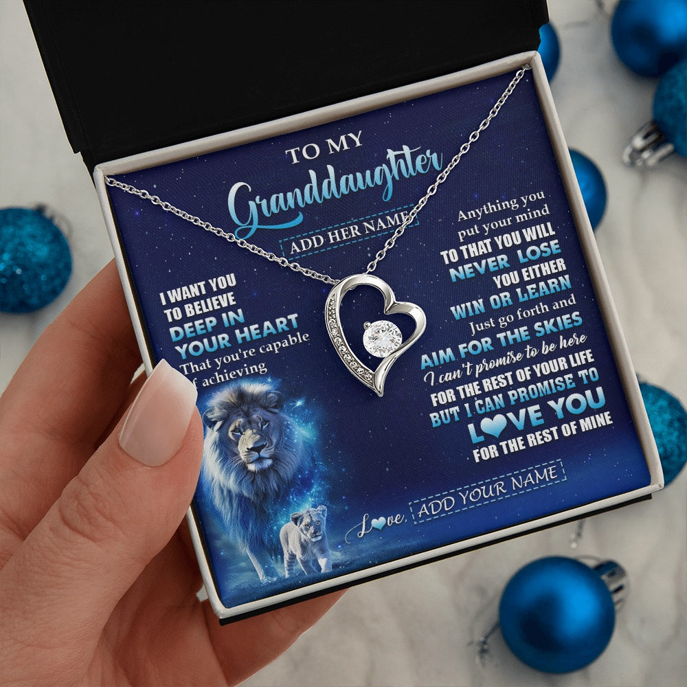 Forever Love Necklace 14K White Gold Finish | 2 | Personalized To My Granddaughter Necklace From Grandpa Believe Your Heart Granddaughter Gift Birthday Graduation Christmas Customized Gift Box Message Card | siriusteestore.myshopify