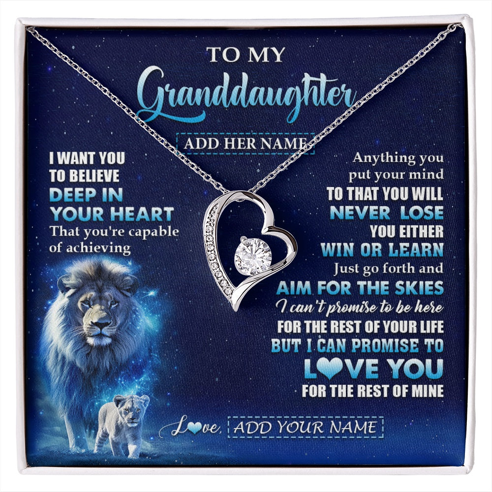Forever Love Necklace 14K White Gold Finish | 1 | Personalized To My Granddaughter Necklace From Grandpa Believe Your Heart Granddaughter Gift Birthday Graduation Christmas Customized Gift Box Message Card | siriusteestore.myshopify