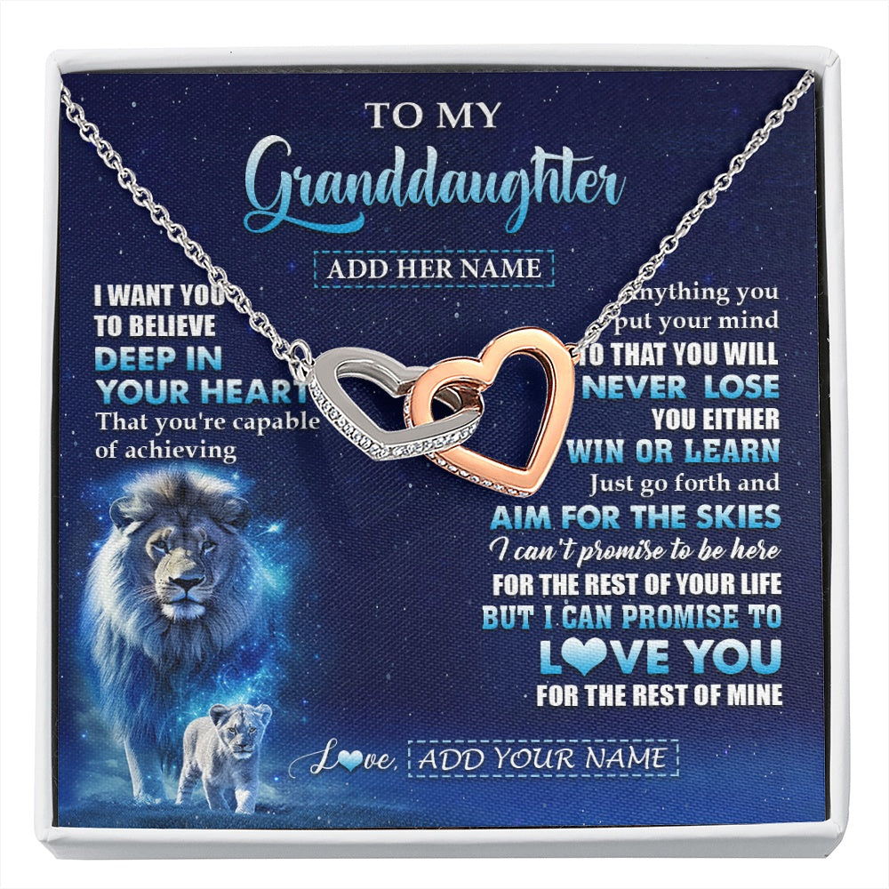 Interlocking Hearts Necklace Stainless Steel & Rose Gold Finish | 1 | Personalized To My Granddaughter Necklace From Grandpa Believe Your Heart Granddaughter Gift Birthday Graduation Christmas Customized Gift Box Message Card | siriusteestore.myshopify