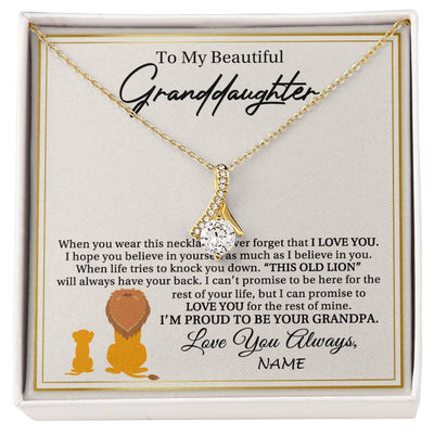 Alluring Beauty Necklace 18K Yellow Gold Finish | 1 | Personalized To My Granddaughter Necklace From Grandpa I'M Proud To Be Your Grandpa Lion Granddaughter Birthday Christmas Customized Gift Box Message Card | siriusteestore