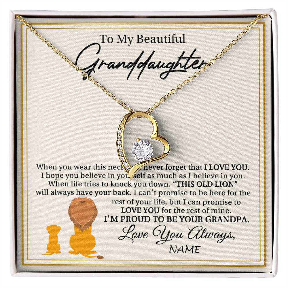 Forever Love Necklace 18K Yellow Gold Finish | 1 | Personalized To My Granddaughter Necklace From Grandpa I'M Proud To Be Your Grandpa Lion Granddaughter Birthday Christmas Customized Gift Box Message Card | siriusteestore
