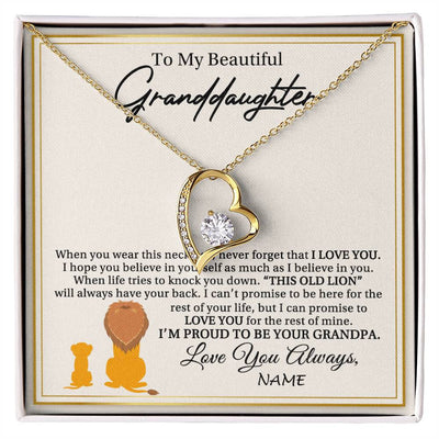 Forever Love Necklace 18K Yellow Gold Finish | 1 | Personalized To My Granddaughter Necklace From Grandpa I'M Proud To Be Your Grandpa Lion Granddaughter Birthday Christmas Customized Gift Box Message Card | siriusteestore
