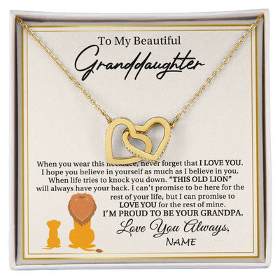 Interlocking Hearts Necklace 18K Yellow Gold Finish | 1 | Personalized To My Granddaughter Necklace From Grandpa I'M Proud To Be Your Grandpa Lion Granddaughter Birthday Christmas Customized Gift Box Message Card | siriusteestore