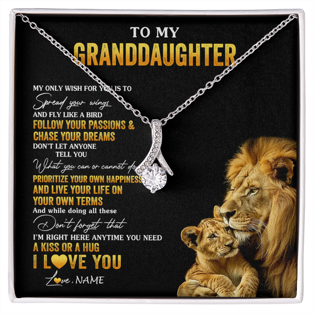 Alluring Beauty Necklace 14K White Gold Finish | 1 | Personalized To My Granddaughter Necklace From Grandpa Lion My Only Wish For You Granddaughter Birthday Graduation Christmas Customized Gift Box Message Card | siriusteestore