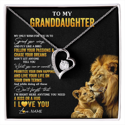Forever Love Necklace 14K White Gold Finish | 1 | Personalized To My Granddaughter Necklace From Grandpa Lion My Only Wish For You Granddaughter Birthday Graduation Christmas Customized Gift Box Message Card | siriusteestore