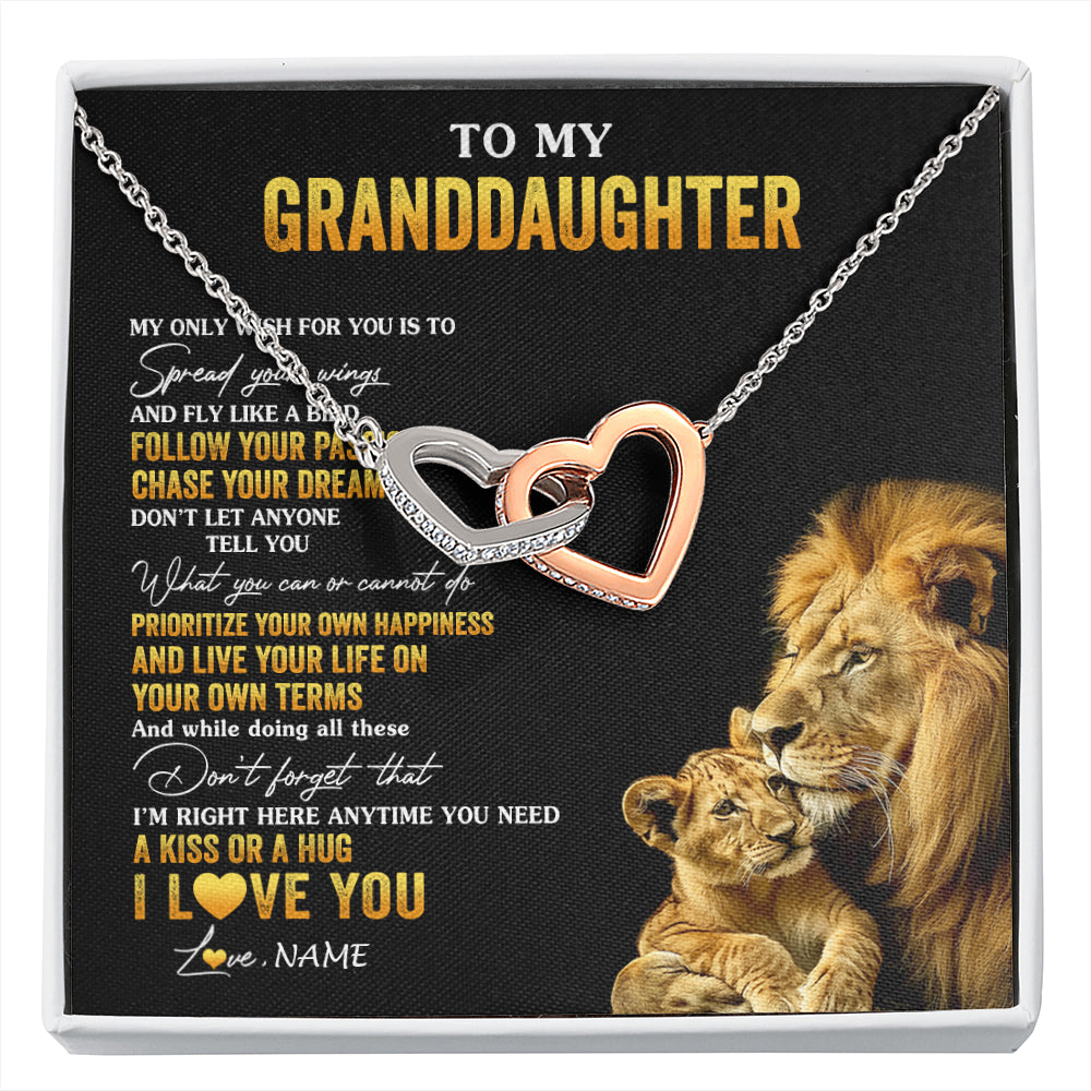 Interlocking Hearts Necklace Stainless Steel & Rose Gold Finish | 1 | Personalized To My Granddaughter Necklace From Grandpa Lion My Only Wish For You Granddaughter Birthday Graduation Christmas Customized Gift Box Message Card | siriusteestore