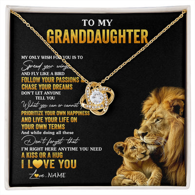 Love Knot Necklace 18K Yellow Gold Finish | 1 | Personalized To My Granddaughter Necklace From Grandpa Lion My Only Wish For You Granddaughter Birthday Graduation Christmas Customized Gift Box Message Card | siriusteestore
