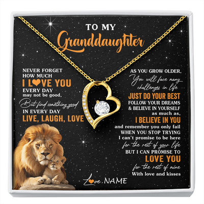 Forever Love Necklace 18K Yellow Gold Finish | 1 | Personalized To My Granddaughter Necklace From Grandpa Live Laugh Love Lion Birthday Gifts Positive Graduation Christmas Customized Gift Box Message Card | siriusteestore