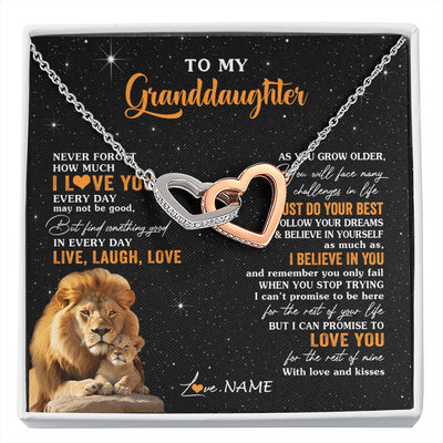Interlocking Hearts Necklace Stainless Steel & Rose Gold Finish | 1 | Personalized To My Granddaughter Necklace From Grandpa Live Laugh Love Lion Birthday Gifts Positive Graduation Christmas Customized Gift Box Message Card | siriusteestore