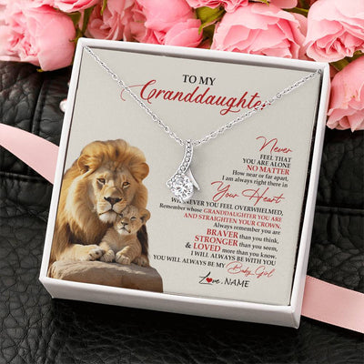Alluring Beauty Necklace 14K White Gold Finish | 2 | Personalized To My Granddaughter Necklace From Grandpa Nana Never Feel You Are Alone Lion Granddaughter Birthday Christmas Customized Message Card | siriusteestore