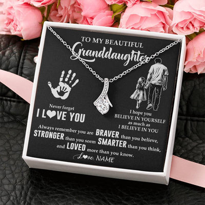 Alluring Beauty Necklace 14K White Gold Finish | 2 | Personalized To My Granddaughter Necklace From Grandpa Never Forget I Love You Birthday Gifts Christmas New Year Graduation Customized Gift Box Message Card | siriusteestore